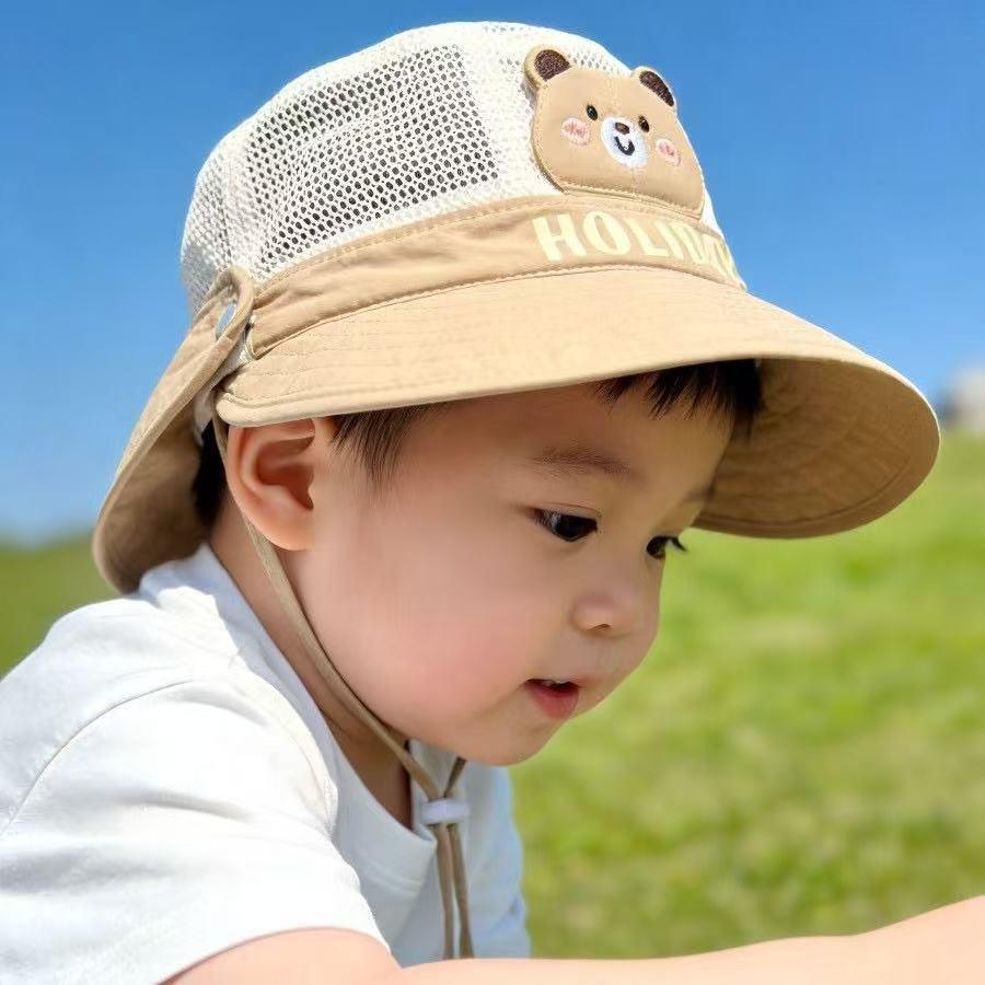 Children's Sun Protection Hat with Detachable Shawl - Wide Brim, Quick-drying, Breathable, Trendy Summer Fisherman Style for Boys and Girls.