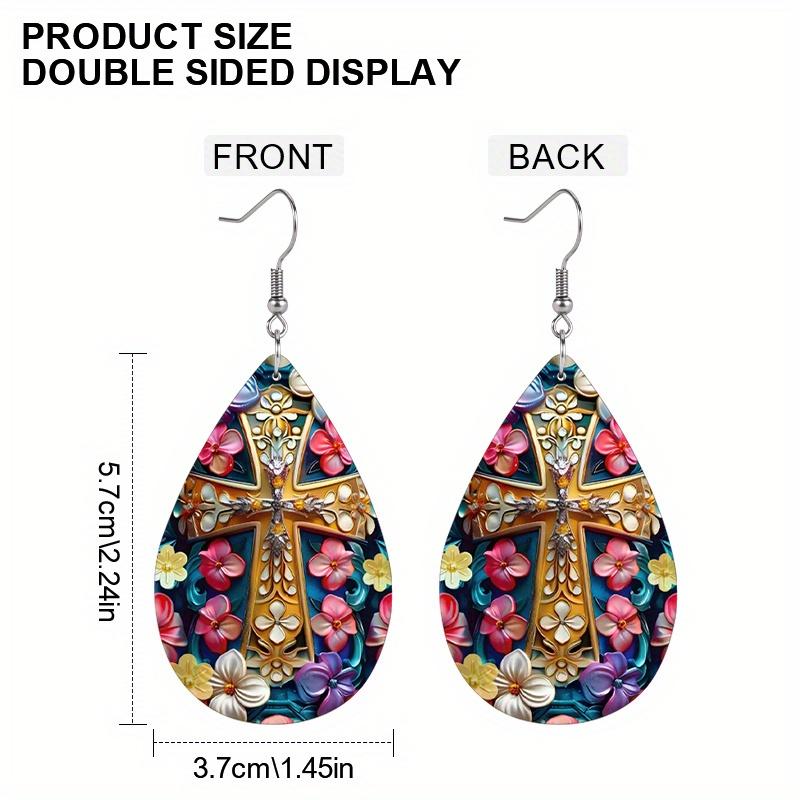 2 Pairs/Set Colorful Lily Flower Cross Pattern PU Leather Earrings Easter Earrings Women's Elegant Fashion Tears Earrings Holiday Party Gift