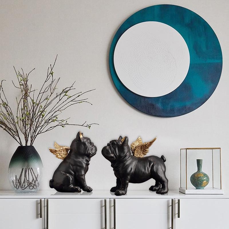Resin Crafts Ornaments Animal Sculpture Angel Puppy French Bulldog Dog Statue Desktop Crafts Decoration Ornaments Two-piece Suit