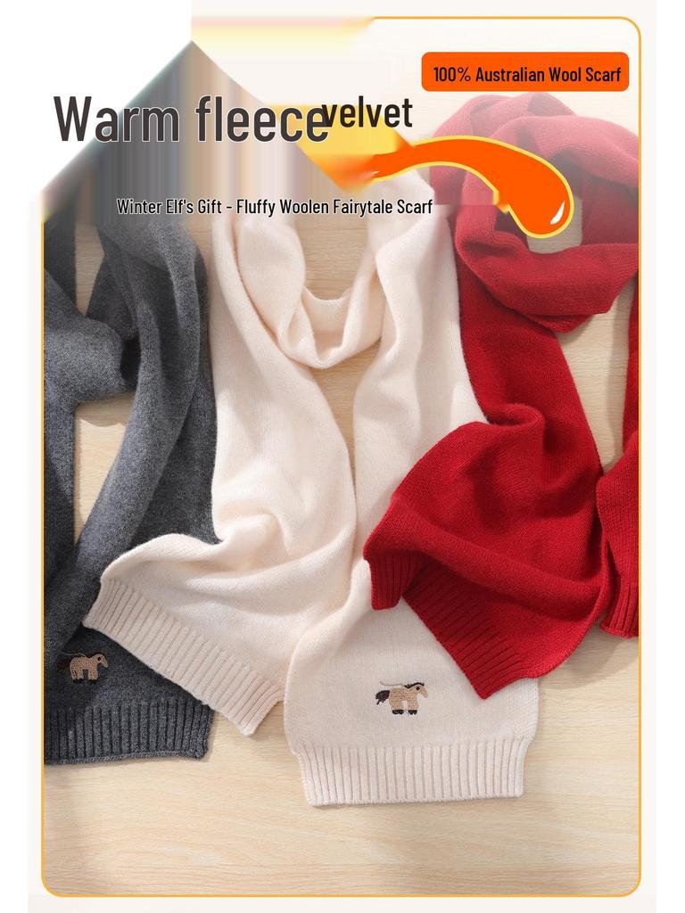 Men's and Girls' Cold-Proof Embroidered Knit Scarf: Fashionable, Versatile, and Warm with Cute Puppy Design for Autumn/Winter.