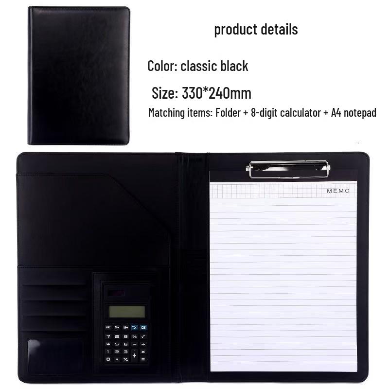 A4 Leather Business Folder with Calculator and Notepad Holder
