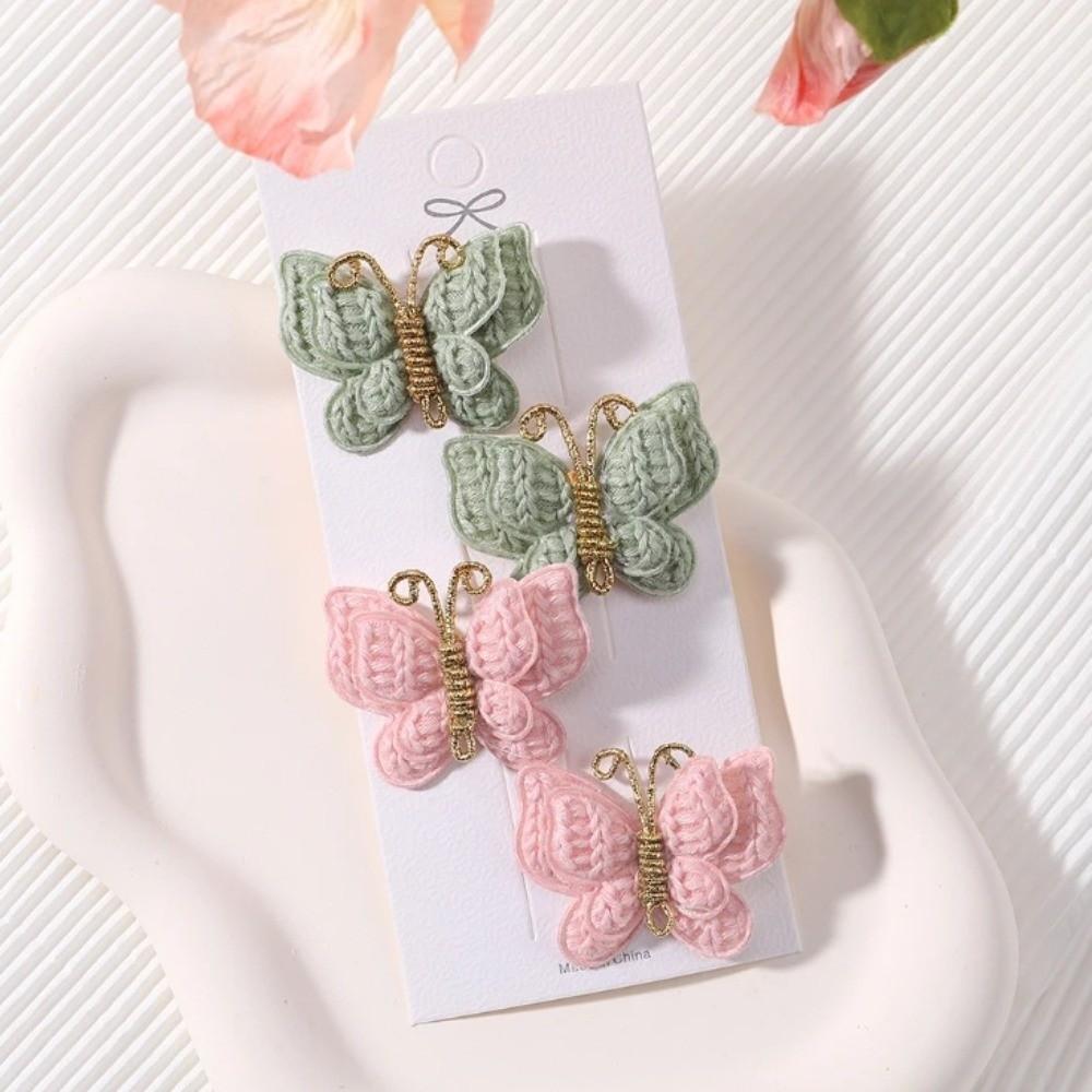 4pcs Butterfly Children Hair Clip Set Wool Knitting Barrette Butterfly Hair Clips Hair Accessories Bangs Hair Grips