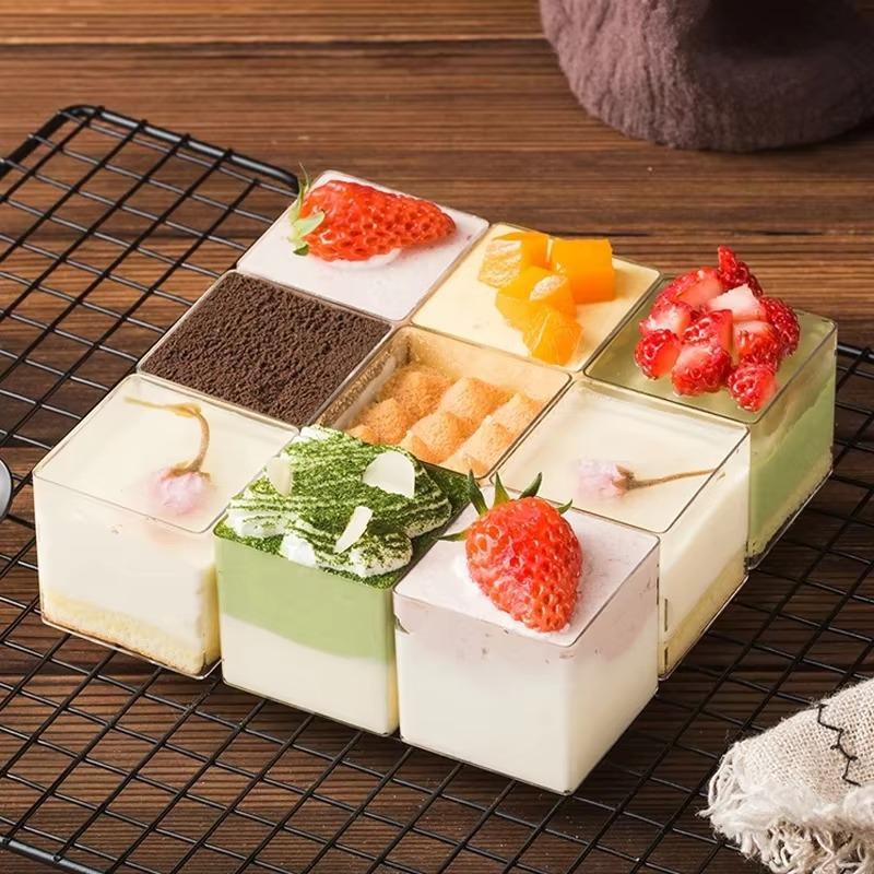 10/20PCS Square Dessert Cups Disposable Dessert Cups Mousse Cake Appetizers Yogurt Wedding Birthday Party Christmas Supplies