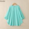 ZANZEA Women Casual Round Neck Loose Long Sleeve Asymmetrical Hem Cover Up Blouse