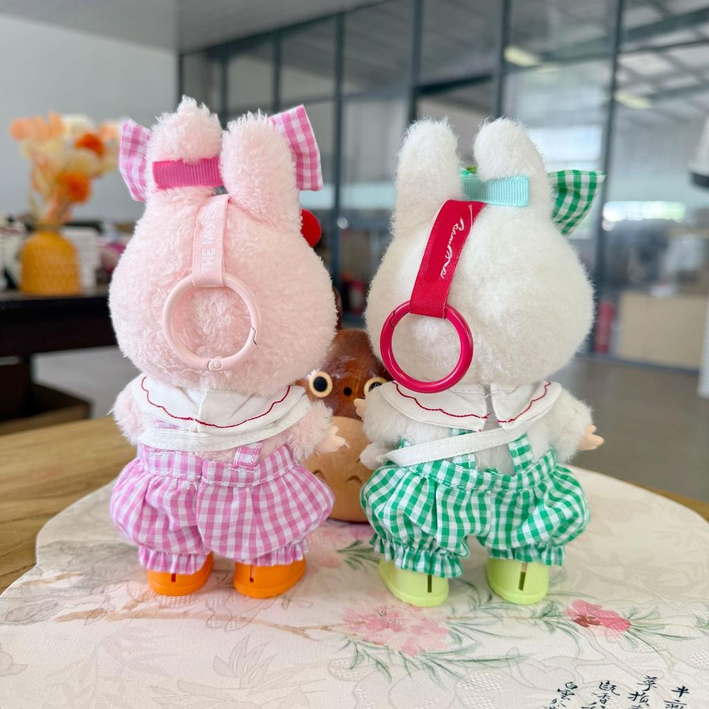 Labubu Clothes 15/17cm V1/2/3 Doll Cherry Themed Rompers Headwear Scarf Bag 4PCS/Pack Plush Cotton Doll Decoration Accessory