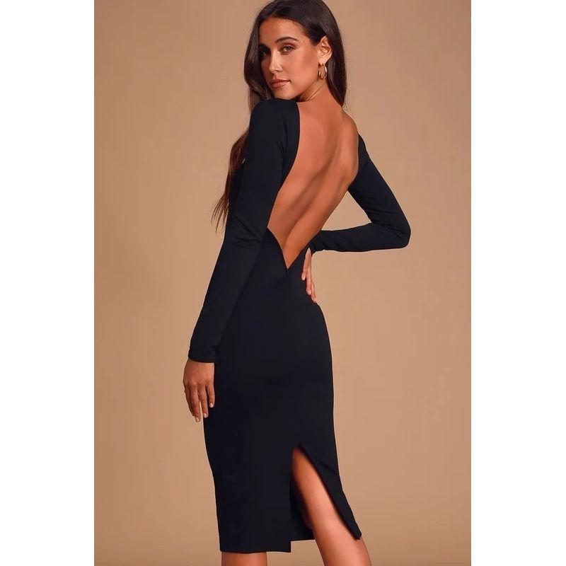 Export Single Lu Family New Arrival Banquet Noble Elegant Graceful Socialite Slim Fit Slim Looking Sexy Backless Long Sleeves Dress
