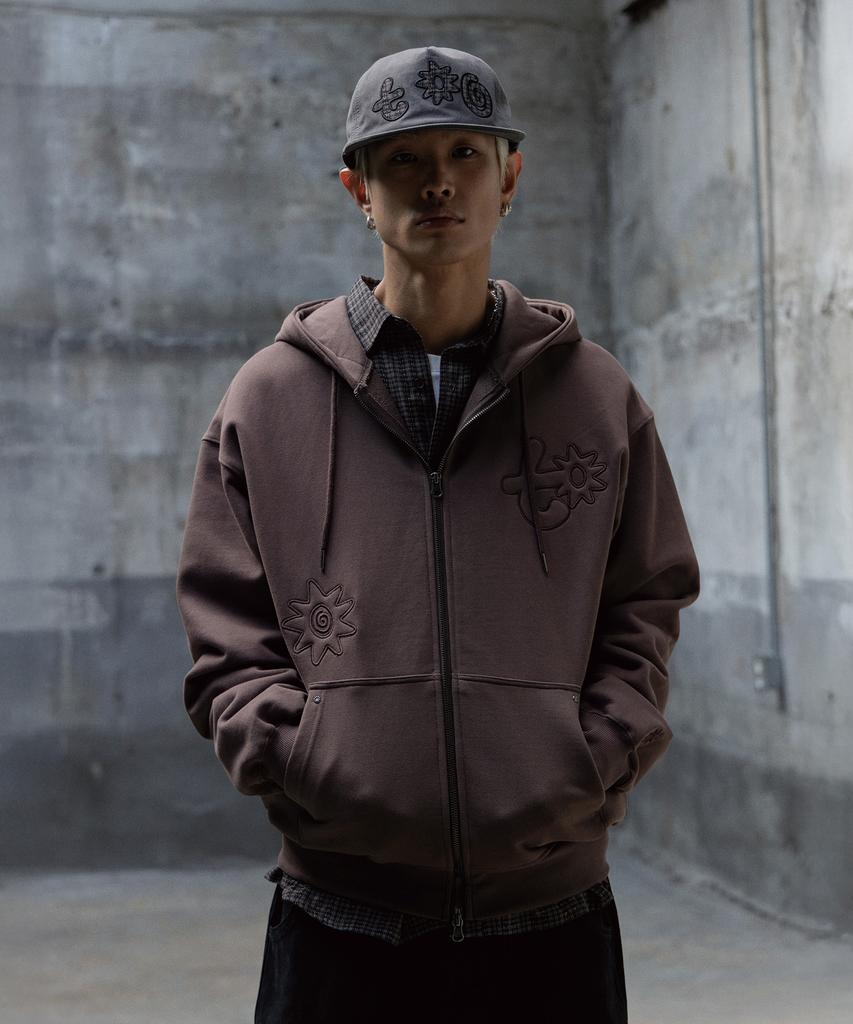 Tony Lawrence Applique Zip-Up Hoodie Brown