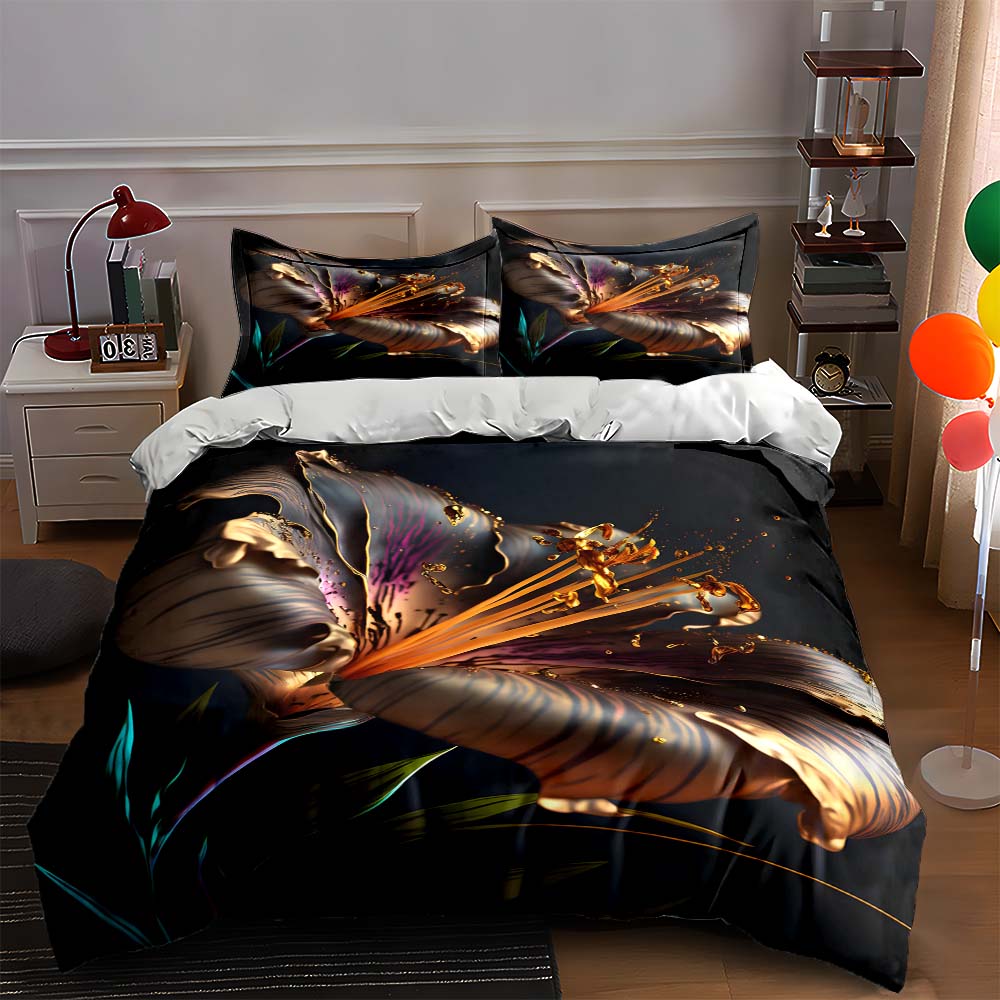 

Golden floral design Bedding Duvet cover sets Duvet covers Pillowcases gifts (1 * Duvet Cover 2 * Pillowcases, without duvet insert) 135x200cm
