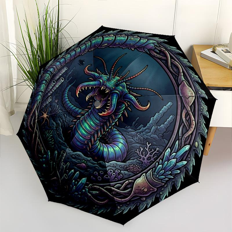 Deep Sea Monster Portal pattern umbrella, portable and foldable design, 8 ribs, a casual accessory for Halloween, Christmas, and birthday gifts.