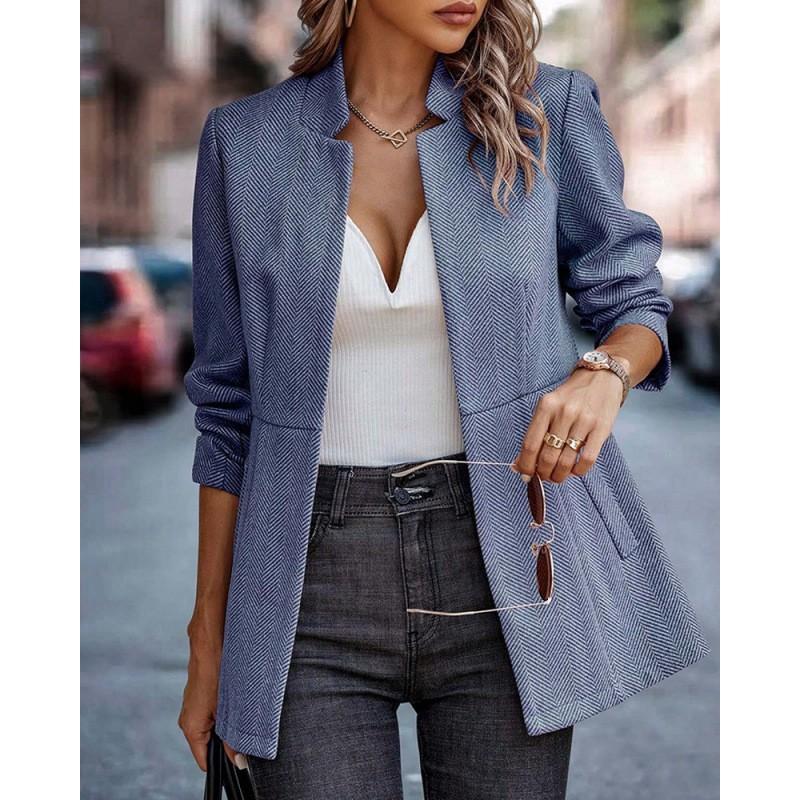 Womens Wool Blend Open Front Cardigan Jacket With Notched Lapel Flared Sleeve In Streetwear Style Small синий