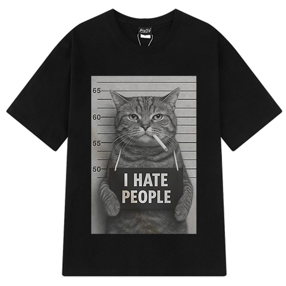 

2026 Summer Cotton Printed TShirt Mugshot Cat Meme Graphic Tee Unisex WOMEN Plus Size Loose Casual Hip Hop Rap Breathable Top S