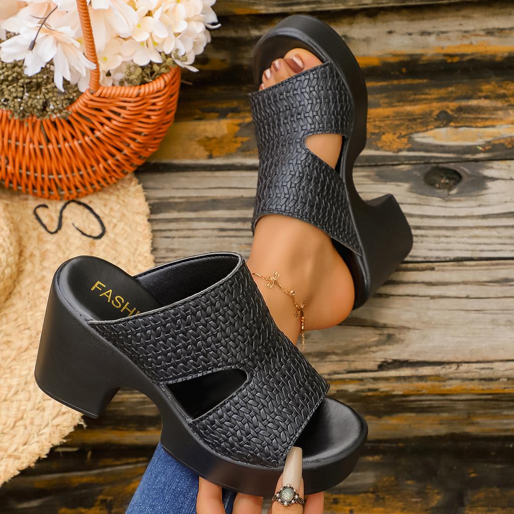 Thick Heel Women Platform Sandals Roman Style Slip-On Shoes Hollow Out Designer Sandals Large Size Comfortable Shoes for Women