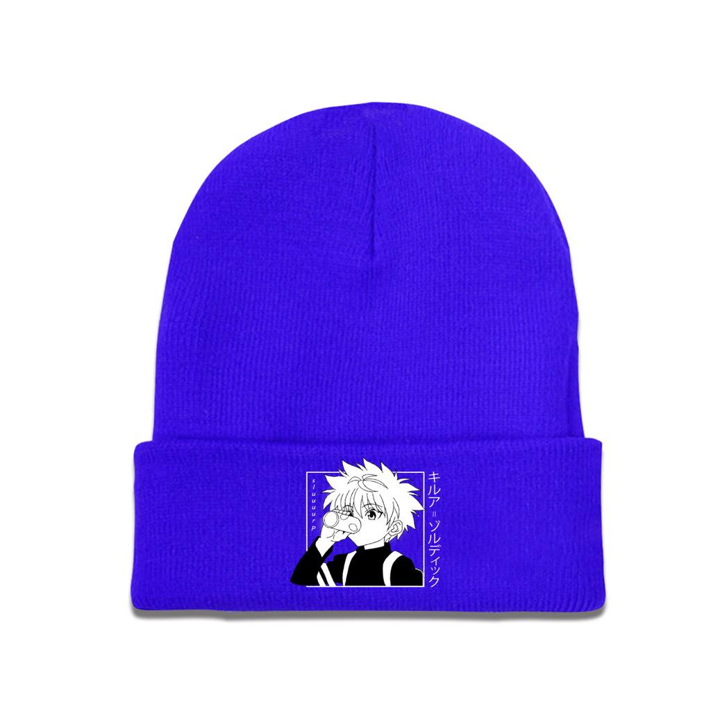 Kawaii Hunter X Hunter Killua Zoldyck Pletená čepice pro ženy Unisex Skullies Čepice Zimní čepice HXH Anime Manga Casual Cap