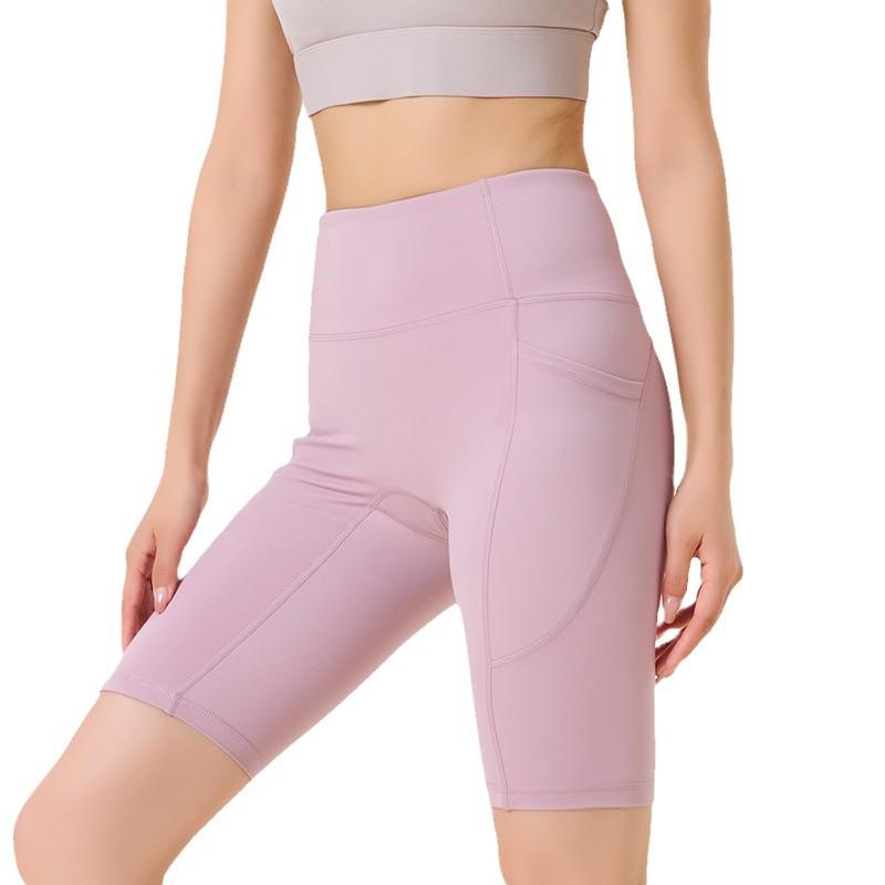 Women's Quick-Dry High-Waisted Yoga Shorts - Peach Lift, Nude Feel, with Pocket