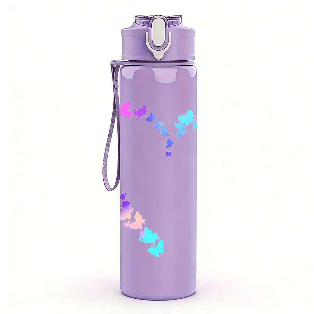 1PC Gradient Iridescent Hollow Heart Graphic,750ml Color Plastic Sports Water Bottle,Leakproof Flip Straw Lid,Suitable for Sports Office Home Use