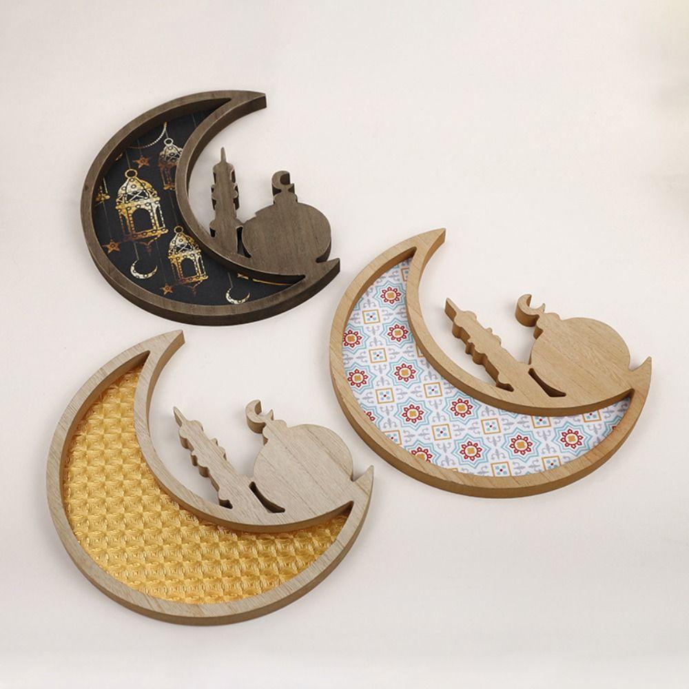 Art Design Eid Mubarak Wooden Tray 30cm Religious Food Tray Cake Display Tray  Cake