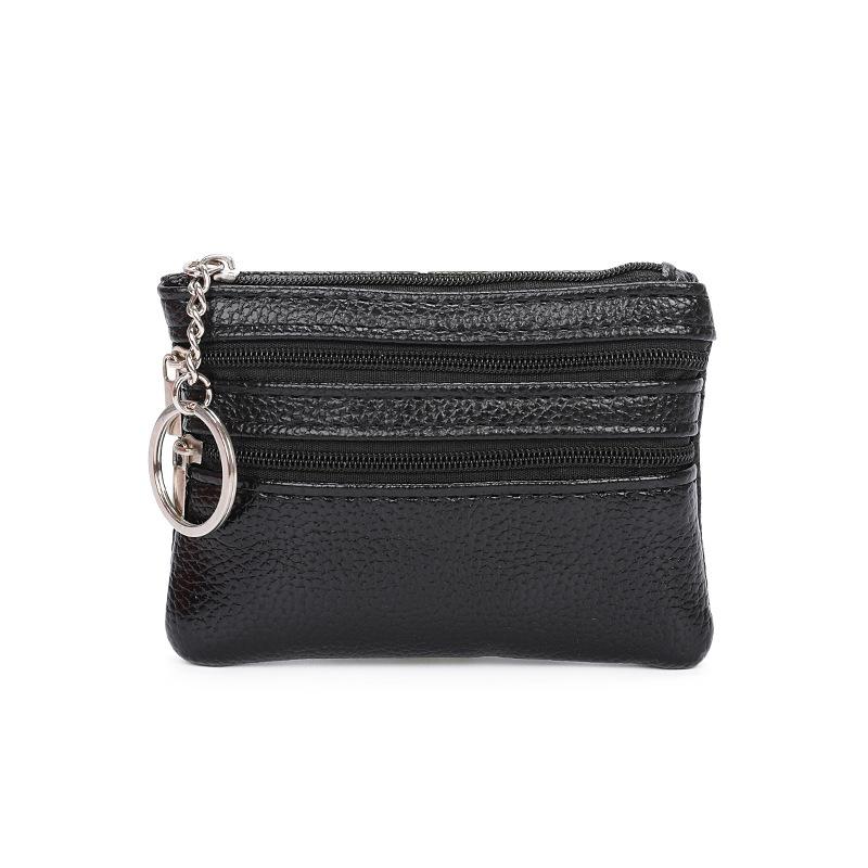 Pu Leather Portable Money Coin Purse Key Ring Waterproof Zipper Wear Resistant Credit Card Holder For Men Women