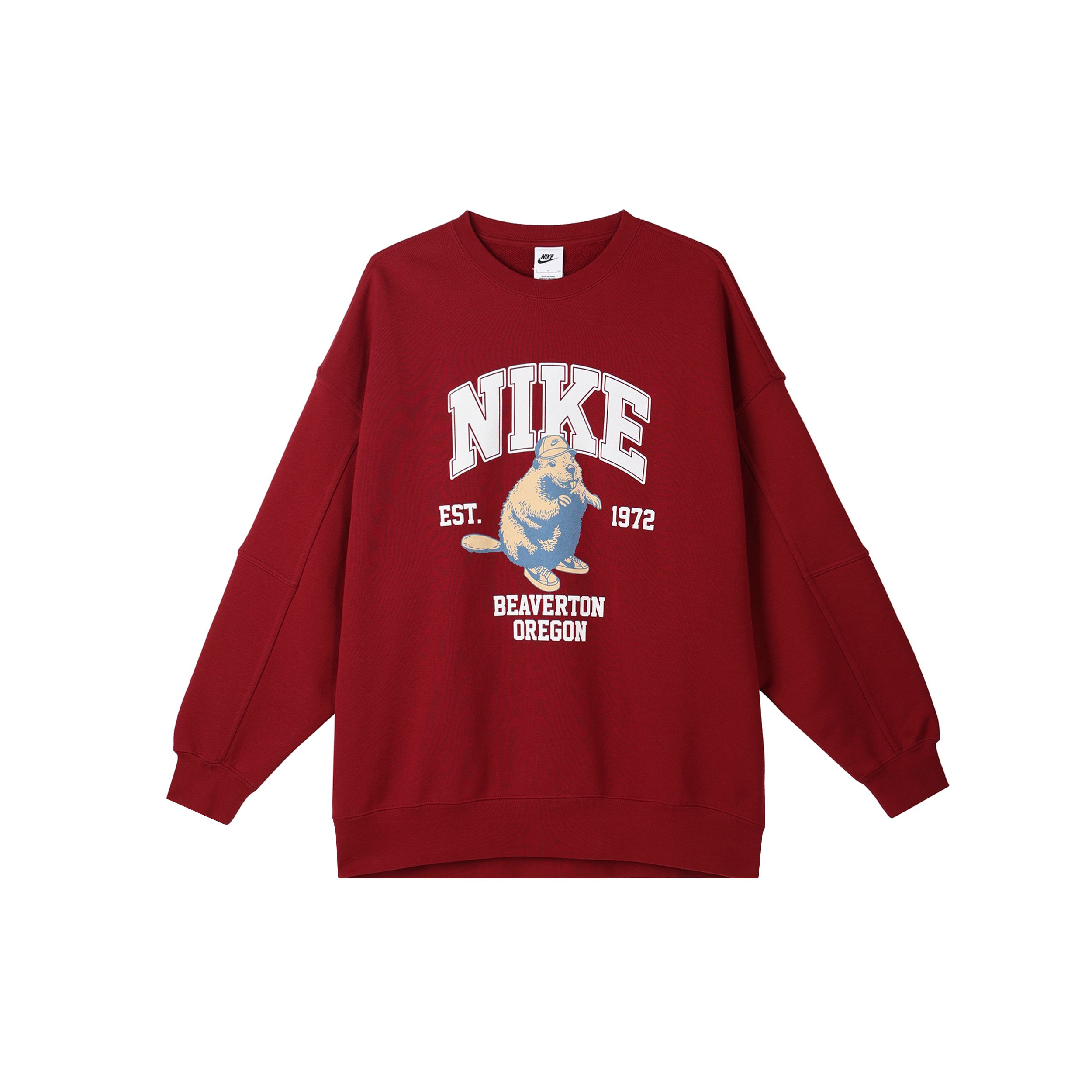 Nike Sportswear Letter Animal Pattern Casual Soft Round Neck Loose Long Sleeve Sweatshirt Women Sweatshirt Team-Red HV1742-677 L