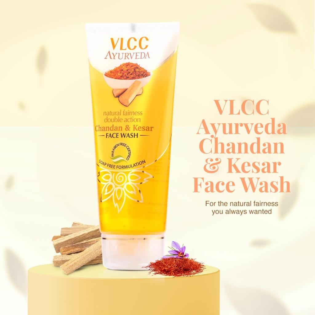 VLCC Ayurveda Natural Fairness Chandan & Kesar Face Wash 100ml Pack of 4 Brightening Skin