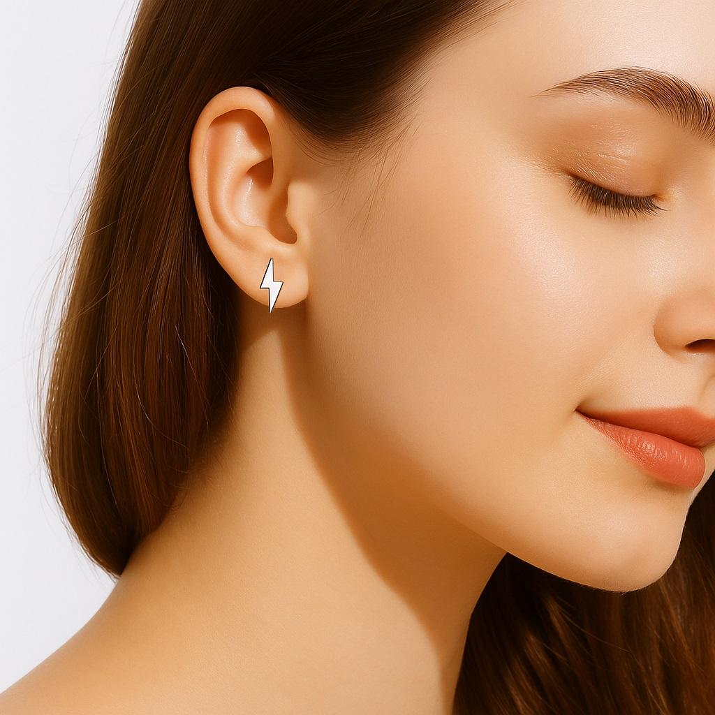 925 Sterling Silver Lightning Bolt Stud Earring