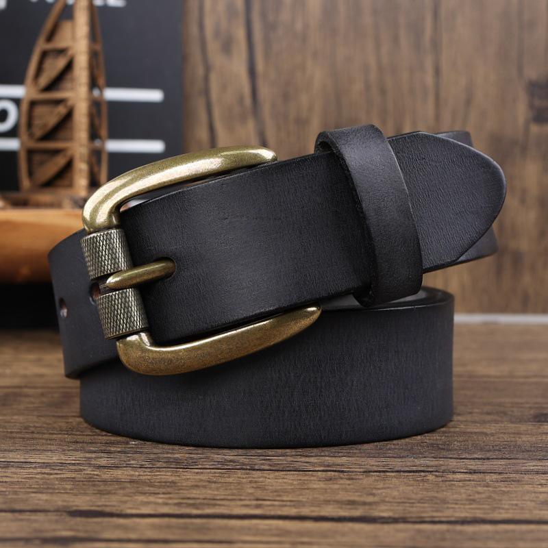 Men's Genuine Vegetable-Tanned Cowhide Leather Belt with Pin Buckle - Retro and Fashionable for Trousers & Jeans