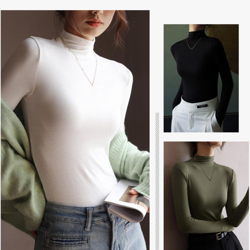 Košile s polovičním límečkem s dlouhým rukávem Ženy Sexy zkrácené topy podzimní černá ležérní vyztužená štíhlá základní dámská trička