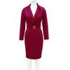 Women's Work Dress Long Sleeve Deep V Neck Bodycon Sheath Suit Dress Church Teacher Business Office Outfit with Square Buckle