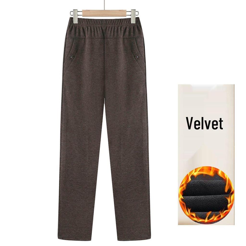 High Waist Plus Velvet Pants - Autumn/Winter Loose Fit for Mid-aged & Elderly Women