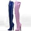 Fashion 15-17cm Women Thigh High Boots,Chunky Heel Long Bootas,Pointed Toe,Side Zip Over-the-Knee Men Pole Dance Shoes,Custom Colors