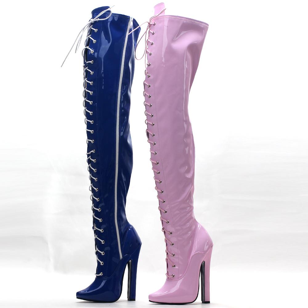 Fashion 15-17cm Women Thigh High Boots,Chunky Heel Long Bootas,Pointed Toe,Side Zip Over-the-Knee Men Pole Dance Shoes,Custom Colors