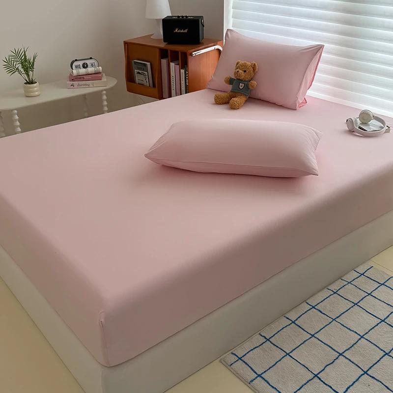 

Washed Fitted Sheet with Elastic Bands Non Slip Adjustable Mattress Cover for Single Double King Queen Bed 90x200 150x200 180 90x200x25cm