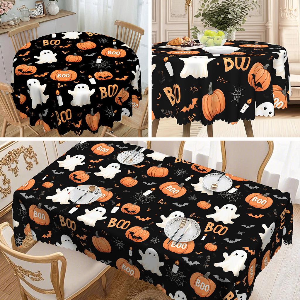 1 Piece Halloween Orange Pumpkin Tablecloth, Black Skull, Suitable For Halloween Party Decoration Tablecloth