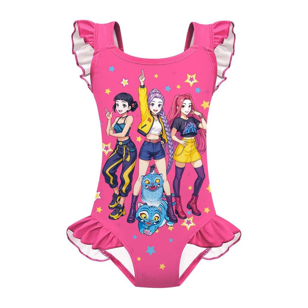 

Детский Девочки Аниме Мультфильм K-POP Руми Зои Мира Принт Волан Без рукавов Слитный Купальник Купальный костюм 160cm