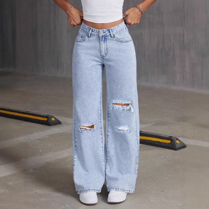 

2026 Women s Light Blue Wide-Leg Washed Jeans 2XL світло-синій колір