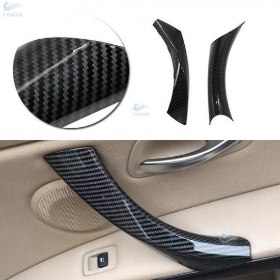SET ABS Carbon Color Inner Door Handle Pull Cover Trim For BMW 3 Series E90 E91
