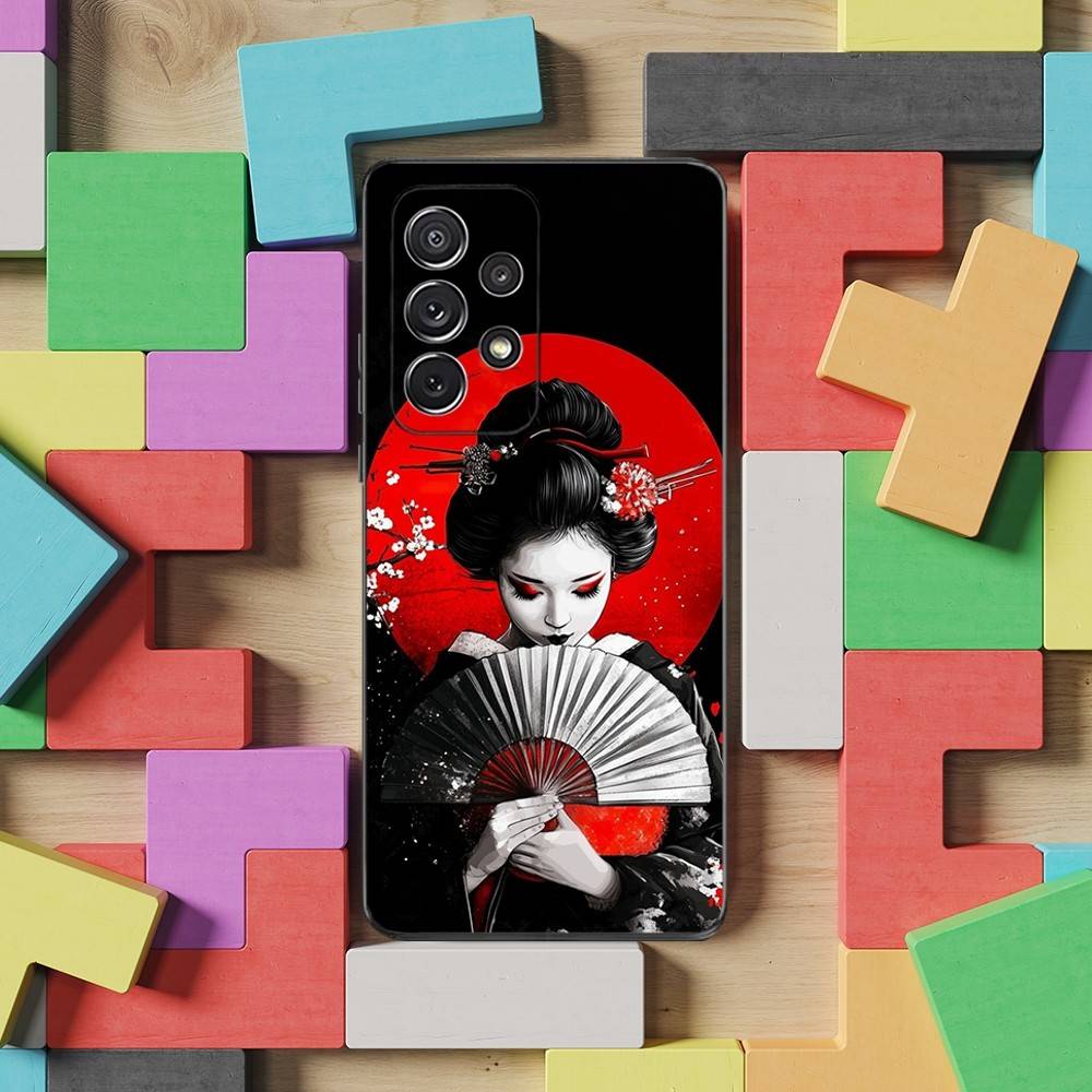Geisha Woman Japanese Case For Samsung S10,Plus,S9,Ultra,S24,S21,S20,S23,FE,S22,S25,Lite,Soft Silicone Black