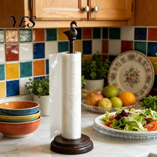 Porta rotolo di carta da cucina rustico, Supporto multiuso per rotoli da cucina, pellicola trasparente e carta, Supporto con base ponderata, Porta tovaglioli retrò in ghisa con