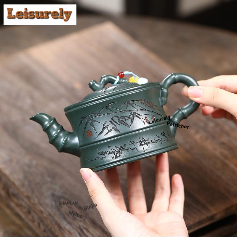 350ml Exquisite Yixing Purple Clay Teapots Master Handmade Bamboo Pot Raw Ore Blackish Green Mud Kettle Zisha Tea Set Tea Craft