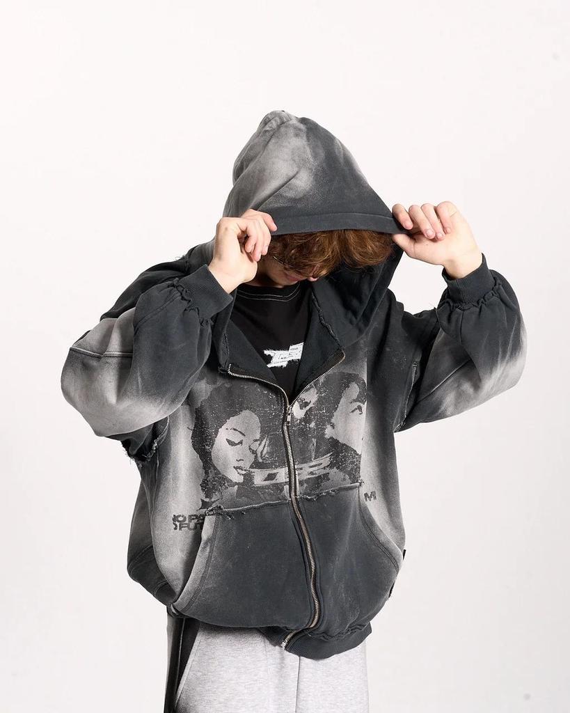 2025 Grenzüberschreitender Kapuzen-Cardigan: Unisex Streetwear Sweatshirt mit dunklem Aufdruck