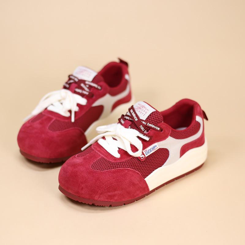 2025 Women's Round-Toe Color-Block Sneakers: New Autumn Fashion, Breathable, Thick-Soled German Trainers