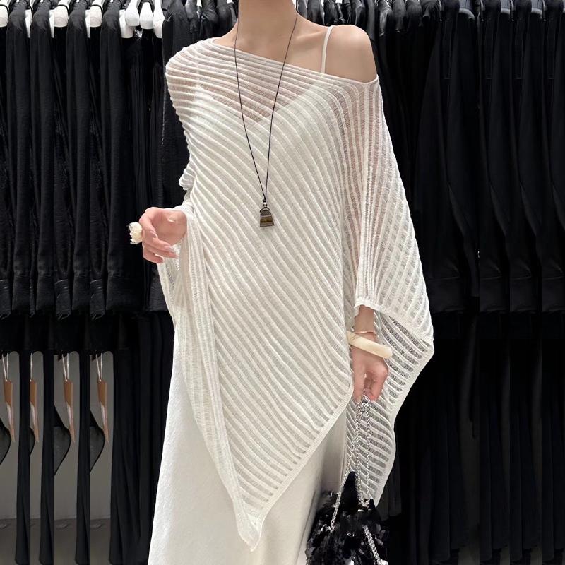 Summer New Hollow Knitted Bat Sleeve Cape Sun Protection Blouse For Women