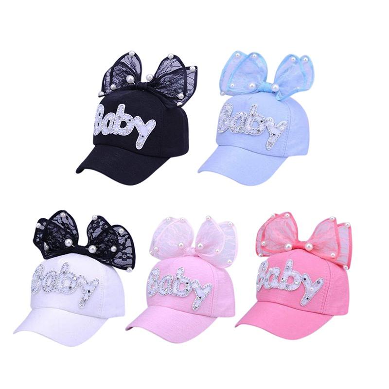 Children Adjustable Hat Baby Girl Casual Outdoor Letter Pattern Baseball Cap Breathable Visor Hats With Bowknot