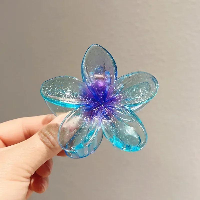 Fashion Sparkling Flower Claw Clip for Women Transparent Sweet Ponytail Shark Clip Versatile Girl Hair Accessories
