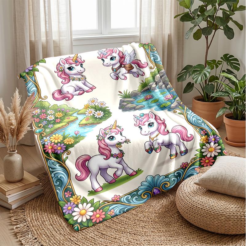 Fantasy Unicorn with Rainbow Theme Blanket Lightweight Warm Flannel Blanket Decorative Throw Blanket for Home Decoration