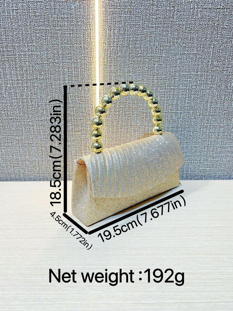 Sparkly Pleated Pearl Strand Clutch - Elegant Evening Bag