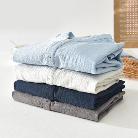 Pánská košile s krátkým rukávem se stojáčkem, knoflíky, poloviční légou, nežmolkující, letní, ležérní, jednobarevná, tenká košile, denní oděv