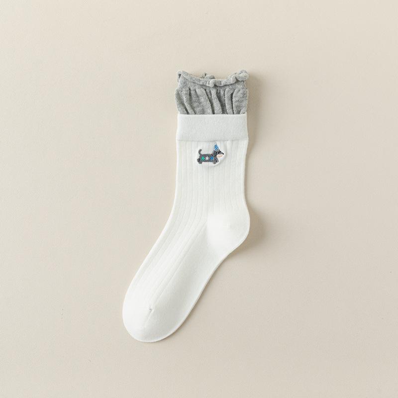 

10Pair Bud Mouth Socks Women S Double Luokou Student Medium Tube Socks Dachshund Dog Embroidery Cute Japanese Women S Socks Stacking Socks One size fits all белый