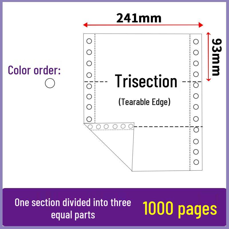 Three-part, two-fold pin-feed paper; two-part, three-fold accounting voucher paper; three-part, four-part printer form.