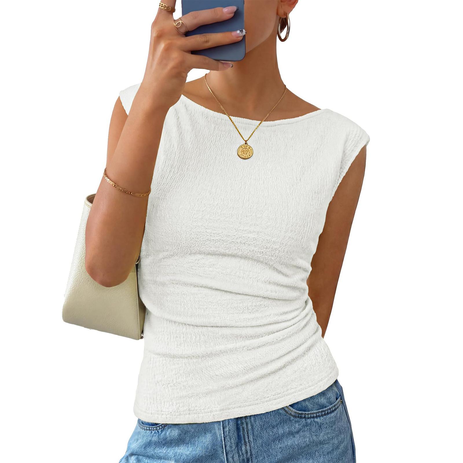 Женская летняя модная цветная круглая шея без рукавов жилет пуловер футболка топ XL белый