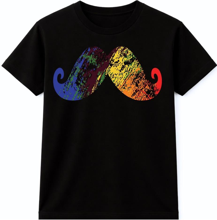 Colorful Mustache Graphic T-Shirt Funny Novelty Facial Hair Design Tee M